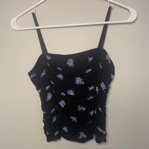 Forever21 Black with Blue Floral Crop Top